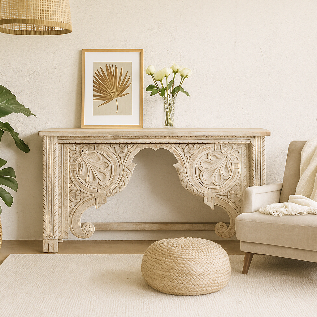 Heidi Hand Carved Wooden Console Table