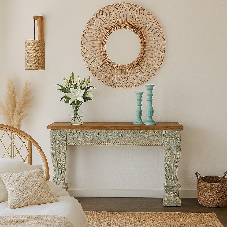 Mina Hand Carved Wooden Console Table