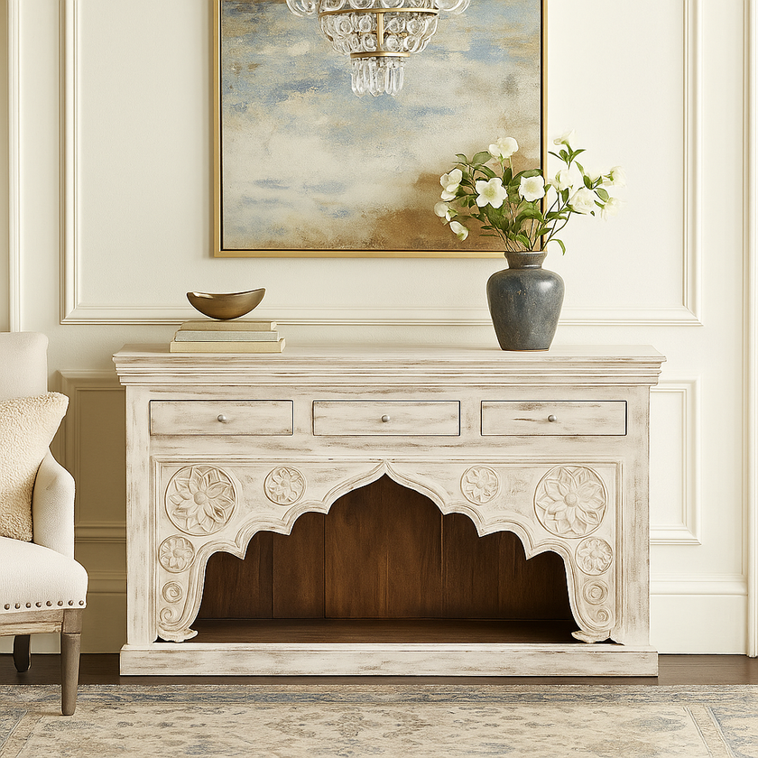 Danny Carved Wooden Console Table