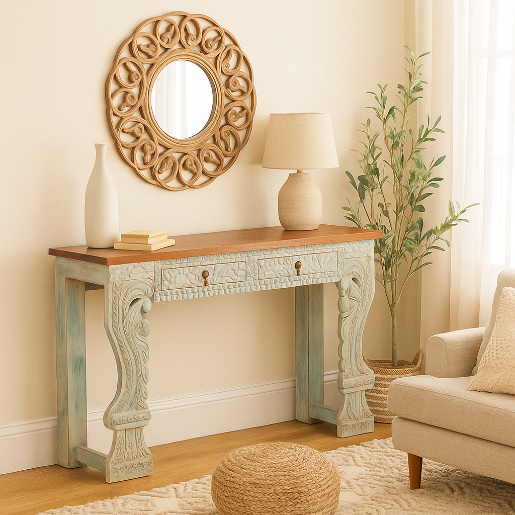 Bitty Wooden Hand Carved Console Table