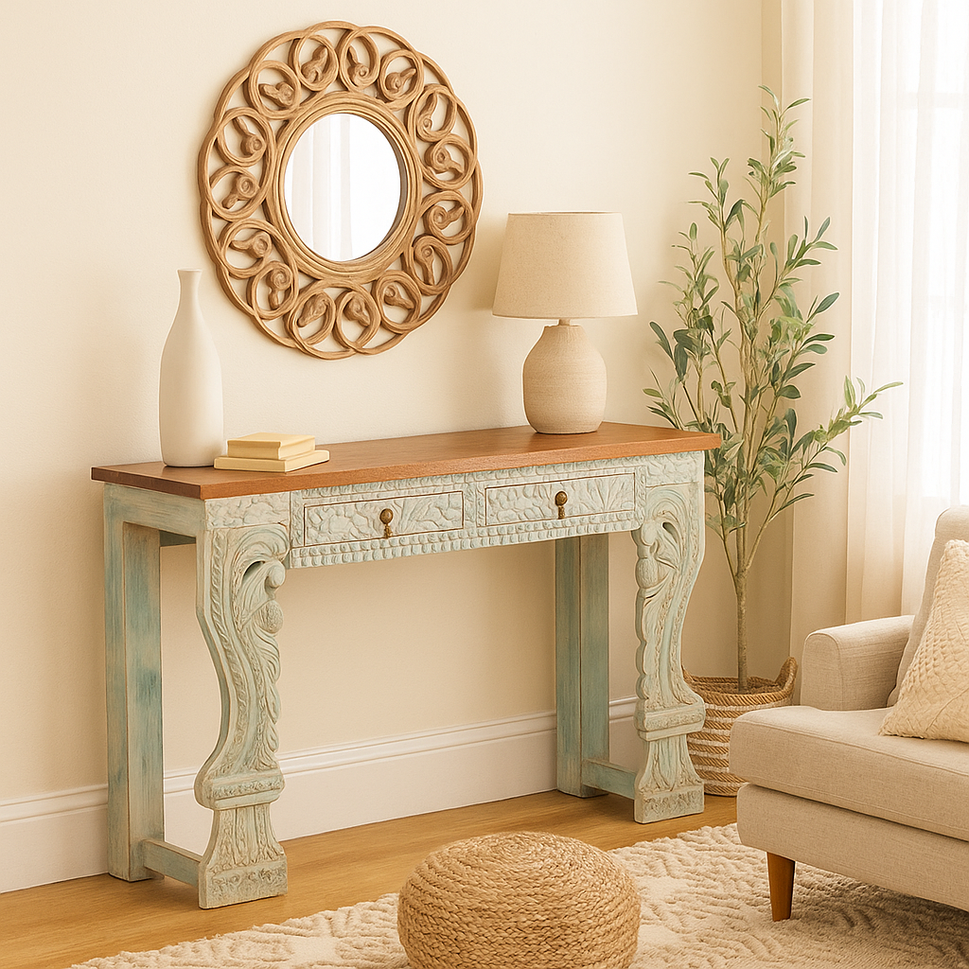 Bitty Wooden Hand Carved Console Table