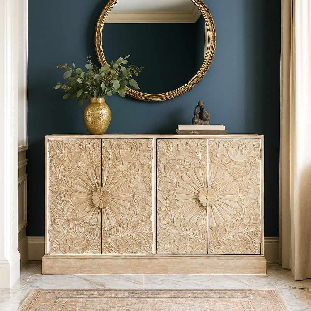 Jade Hand Carved Wooden Shoe Cabinet