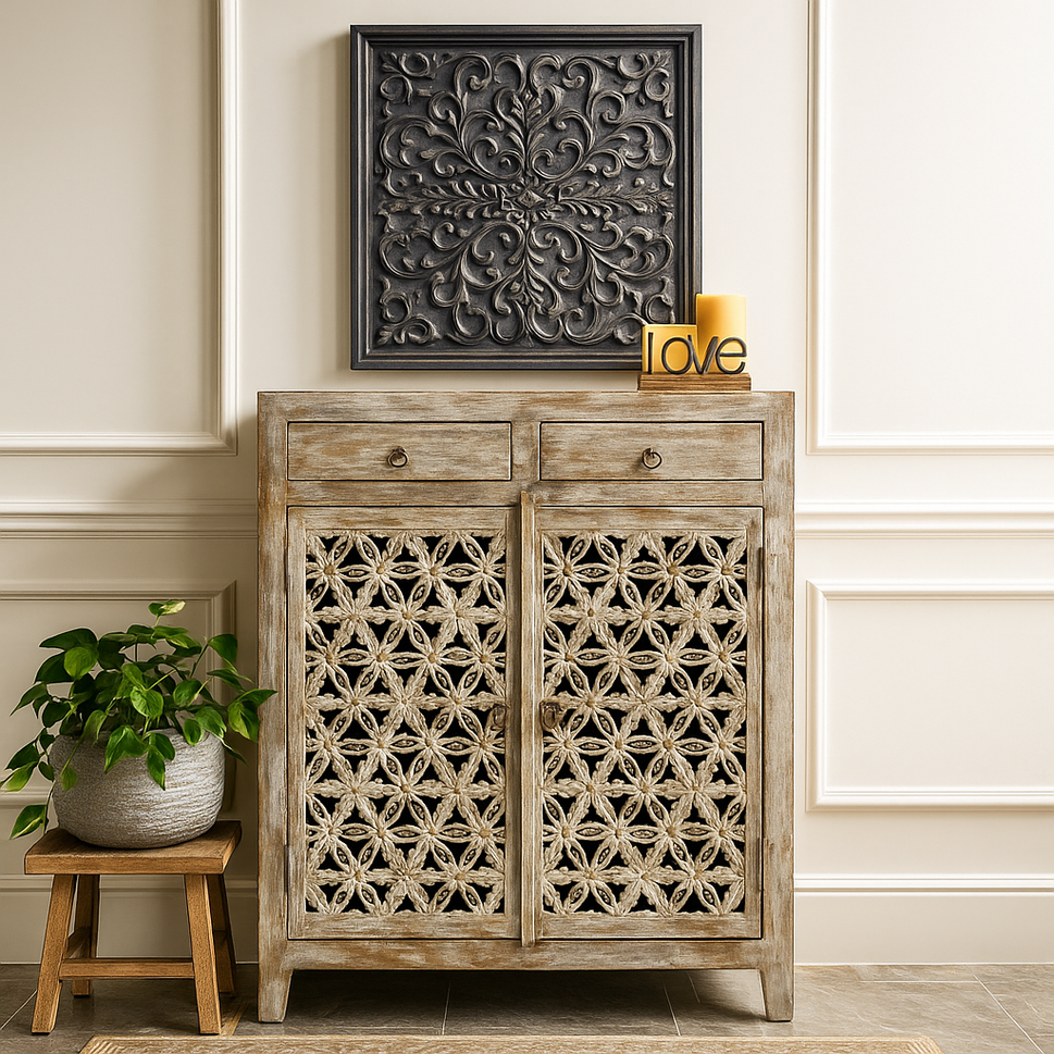 Nico Hand Carved Wooden Shoe Cabinet