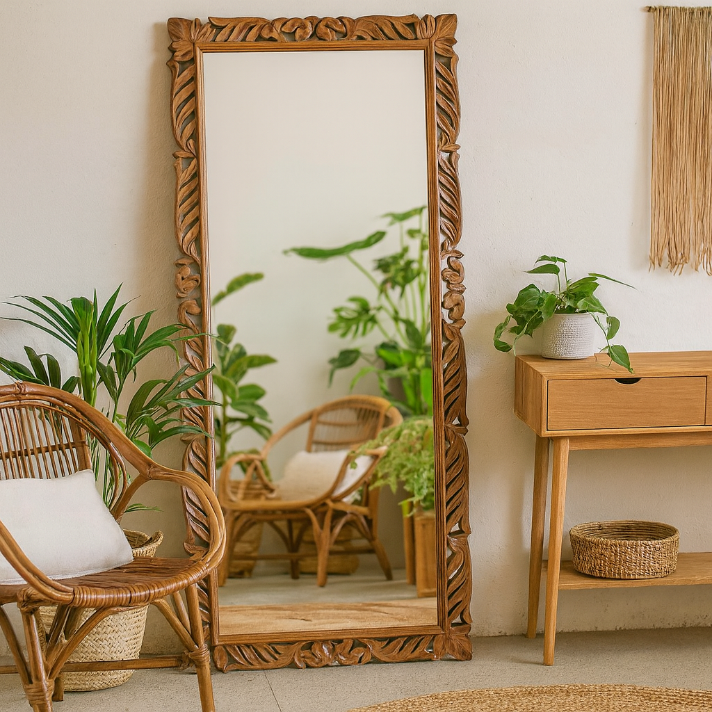 Caleb Carved Wooden Mirror