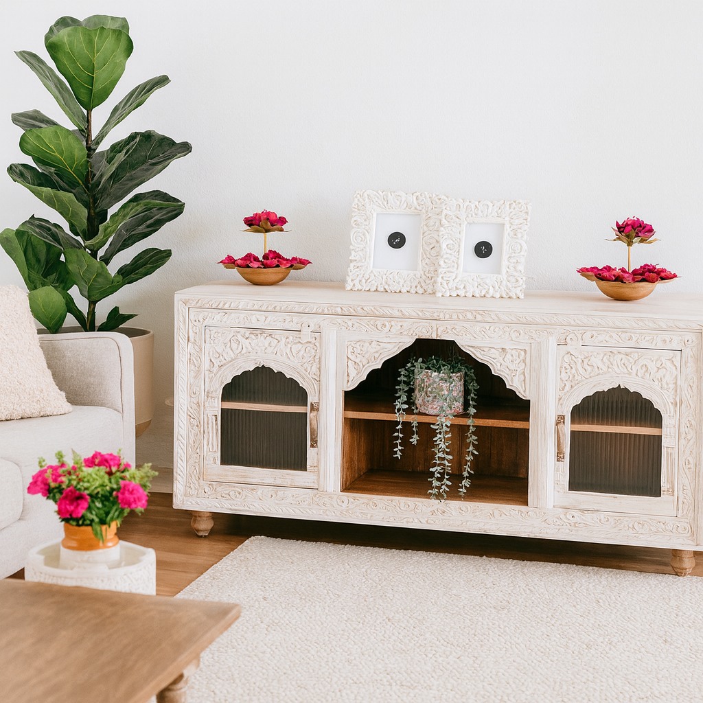 Eddie Carved Wooden TV Cabinet