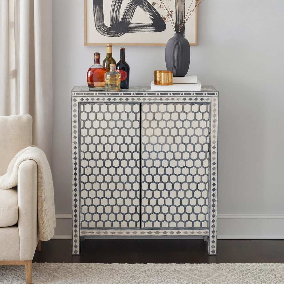 Dizon Bone Inlay Bar Cabinet