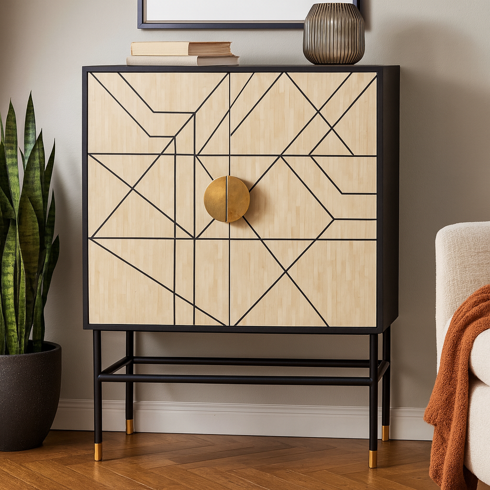 Bizz Bone Inlay Bar Cabinet