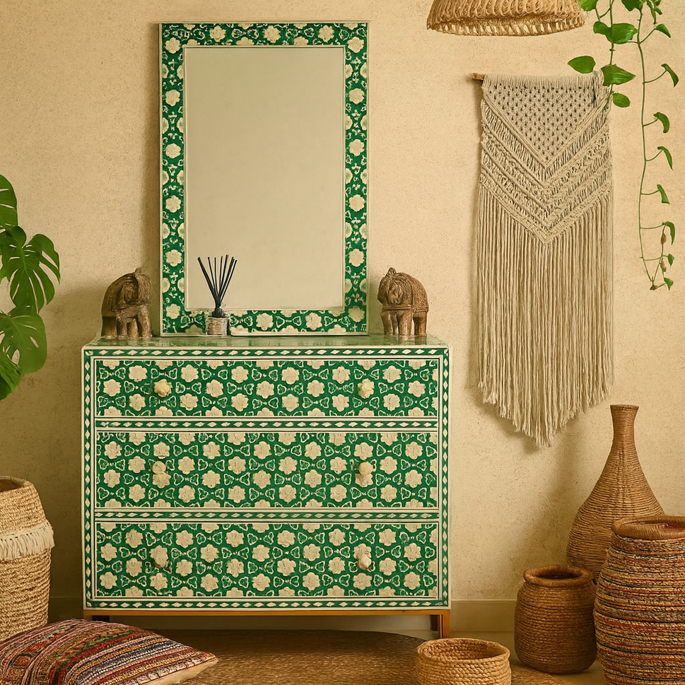 Aaron Bone Inlay Chest and Mirror