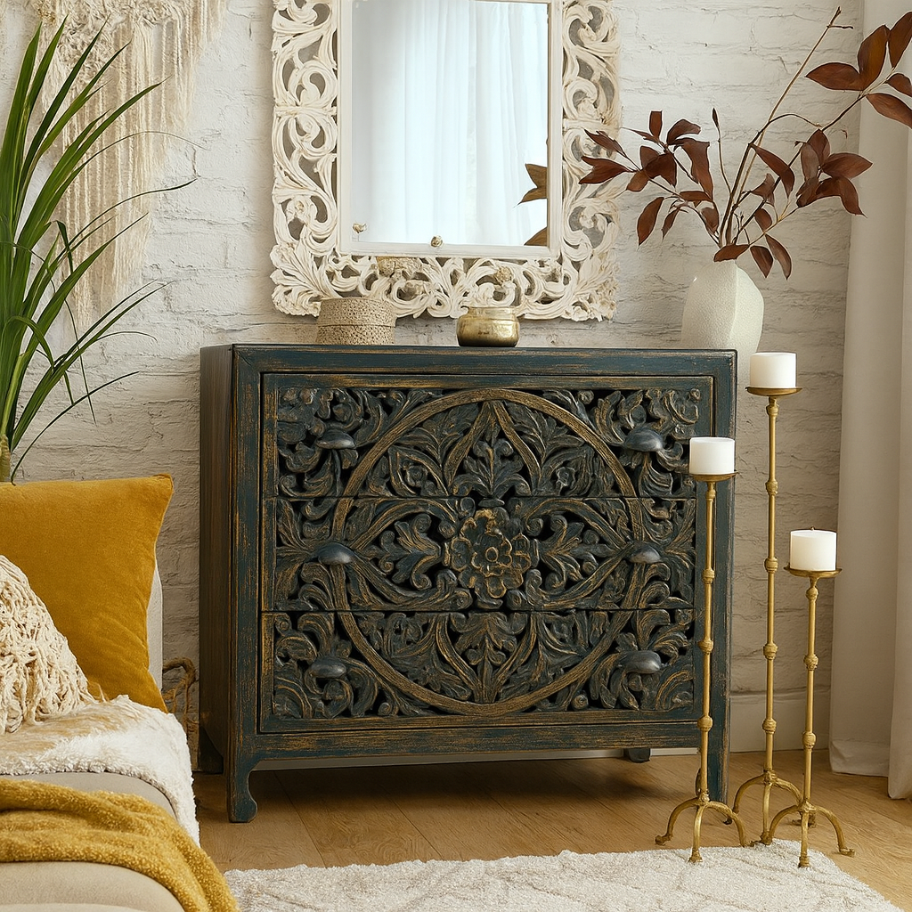 Abby Carved Wooden Chest of Drawer