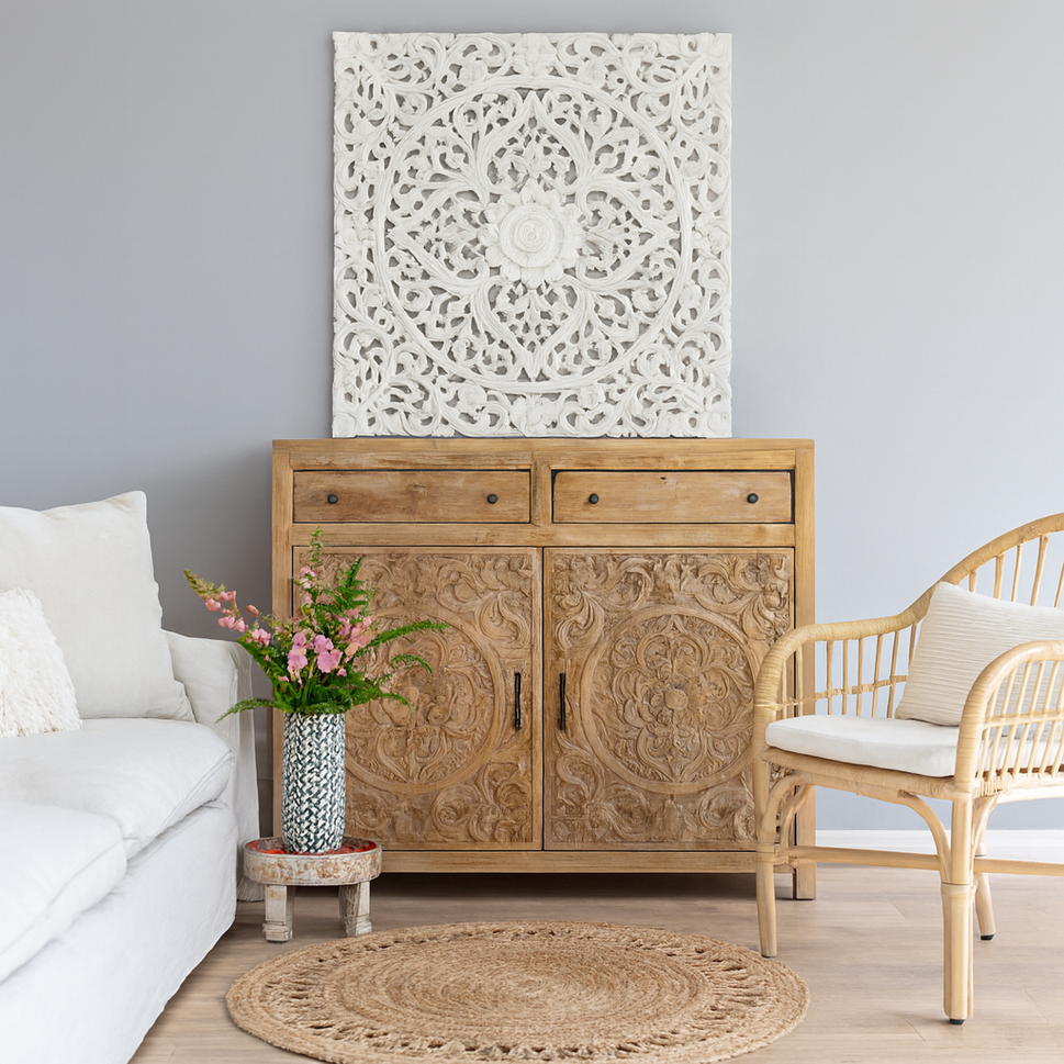 Ewen Carved Wooden Chest