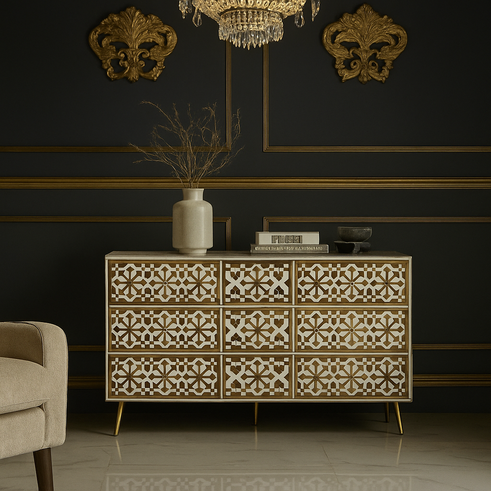 Janice Wood Inlay Chest of Drawer