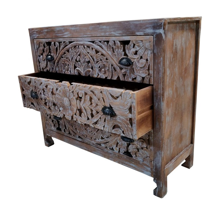 Herran Carved Wooden Chest of Drawer