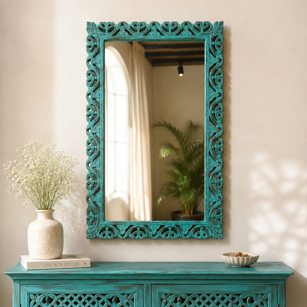 Blaire Hand Carved Wooden Mirror