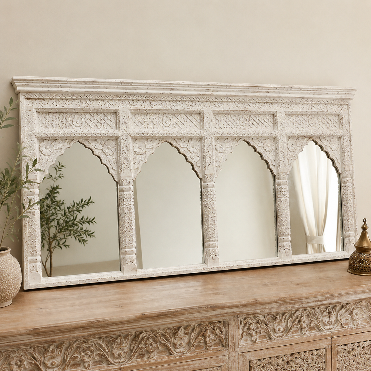 Meera Hand Carved Wooden Mirror