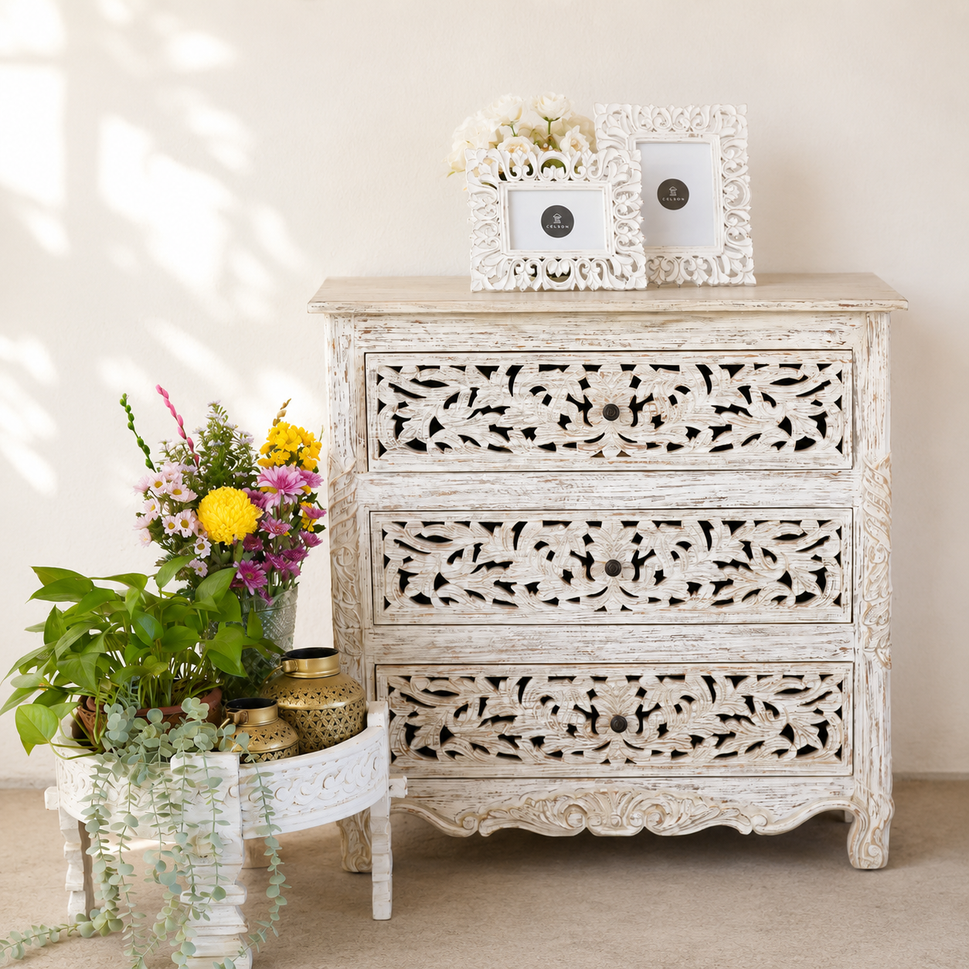 Farrell Carved Wooden Chest of Drawer