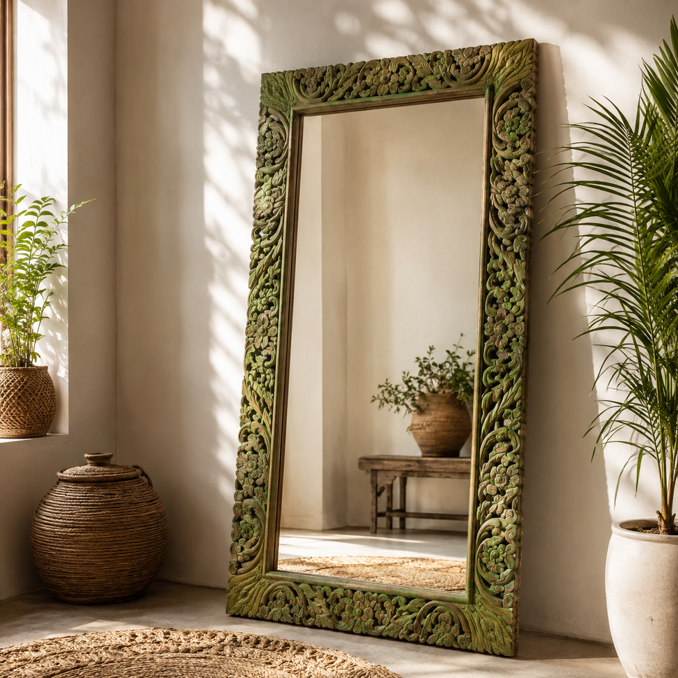 Rebbeca Hand Carved Wooden Mirror