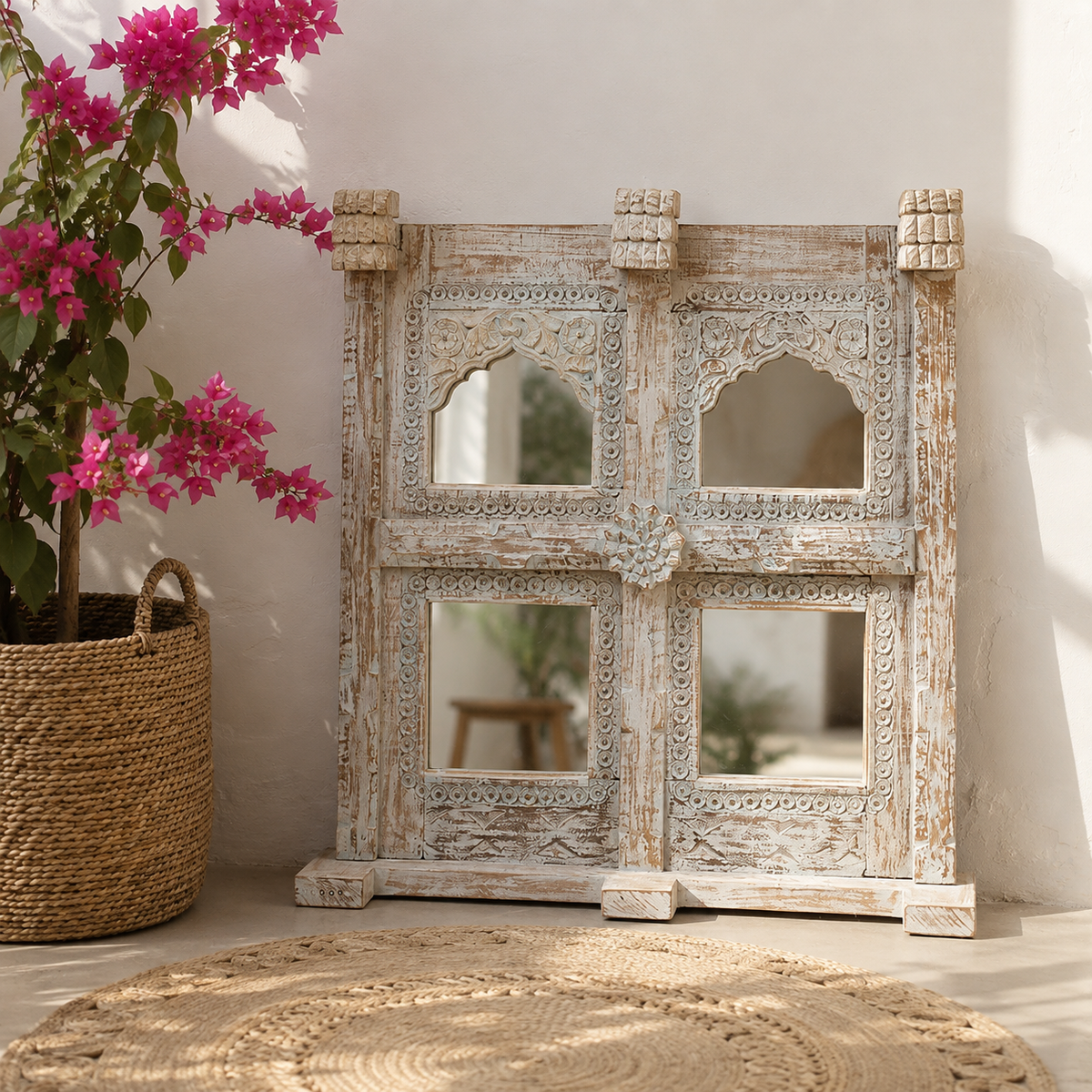 Amanda Hand Carved Wooden Mirror