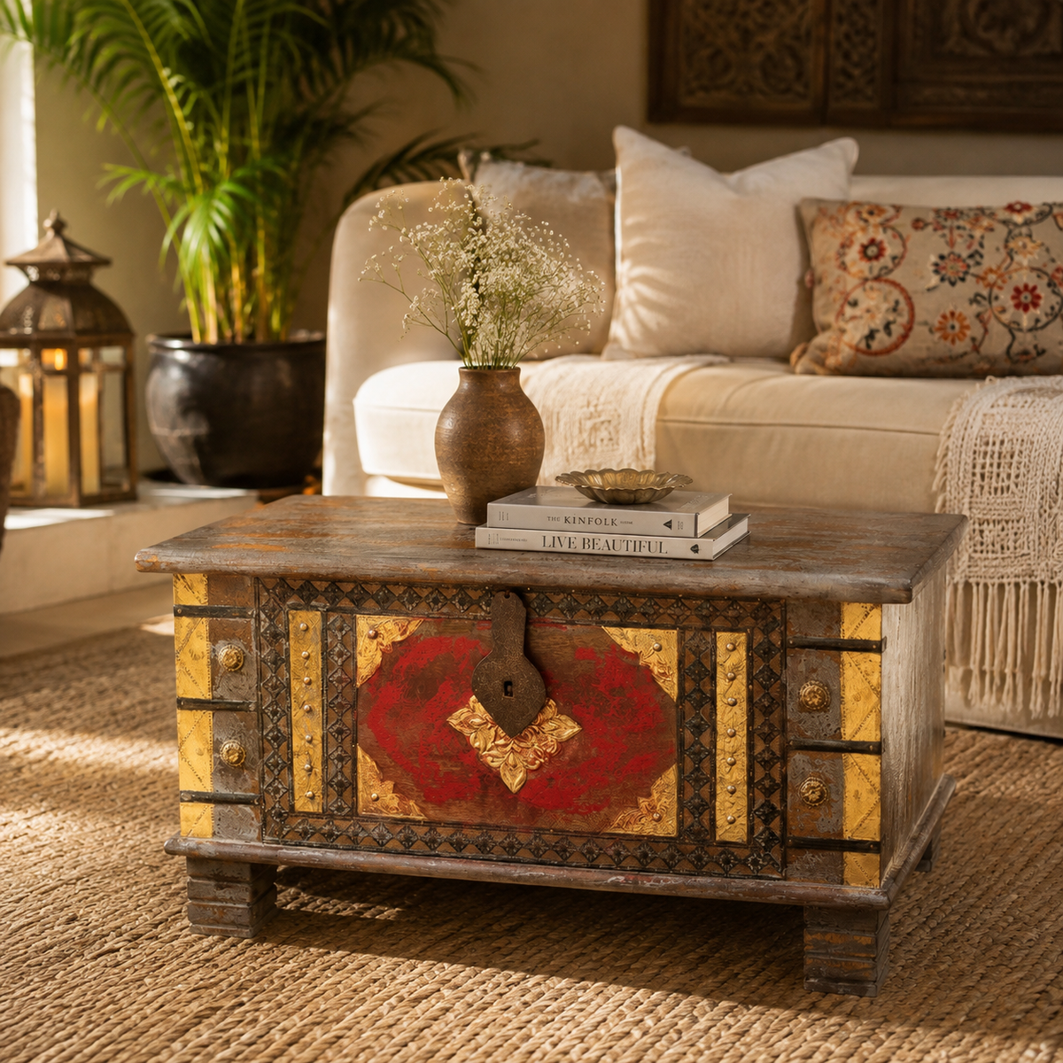 Yuvi Wooden Carved Storage Trunk