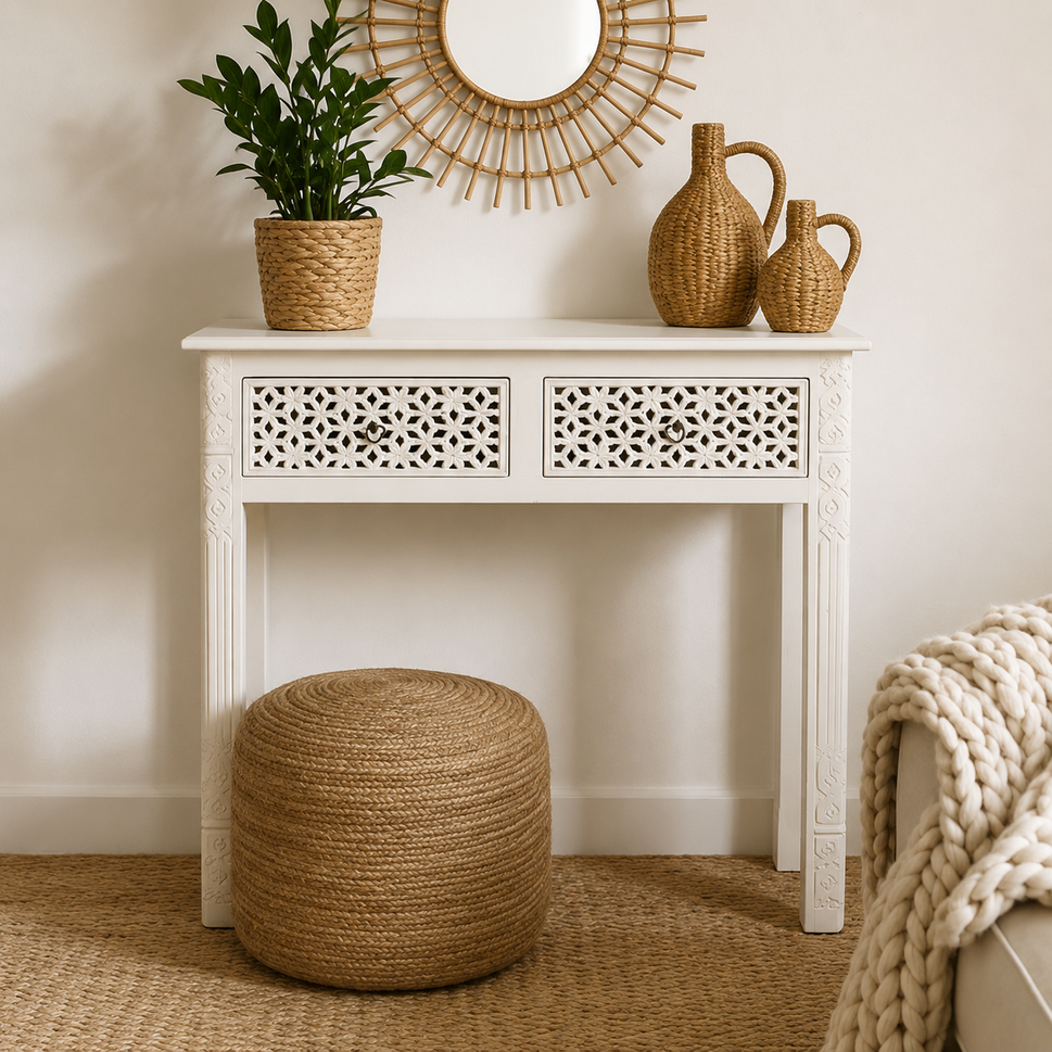 Sitta Hand Carved Wood Console Table