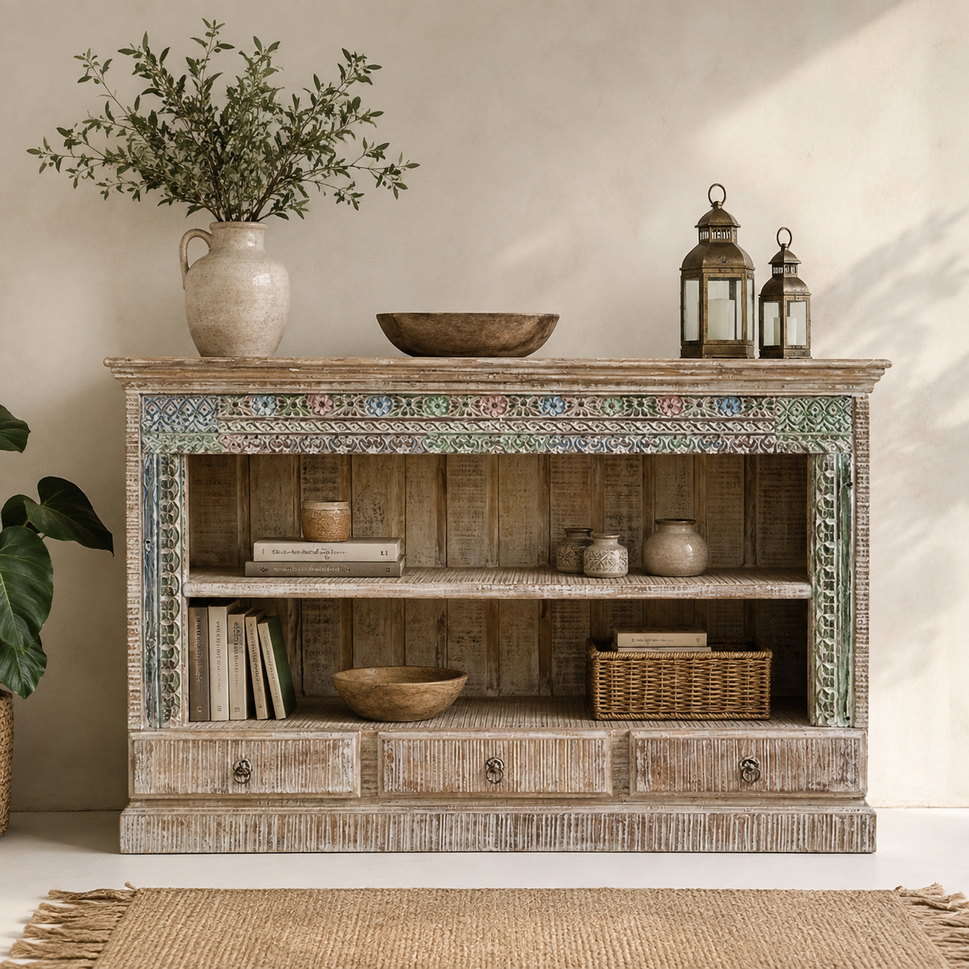 Carly Hand Carved Wooden Console Table