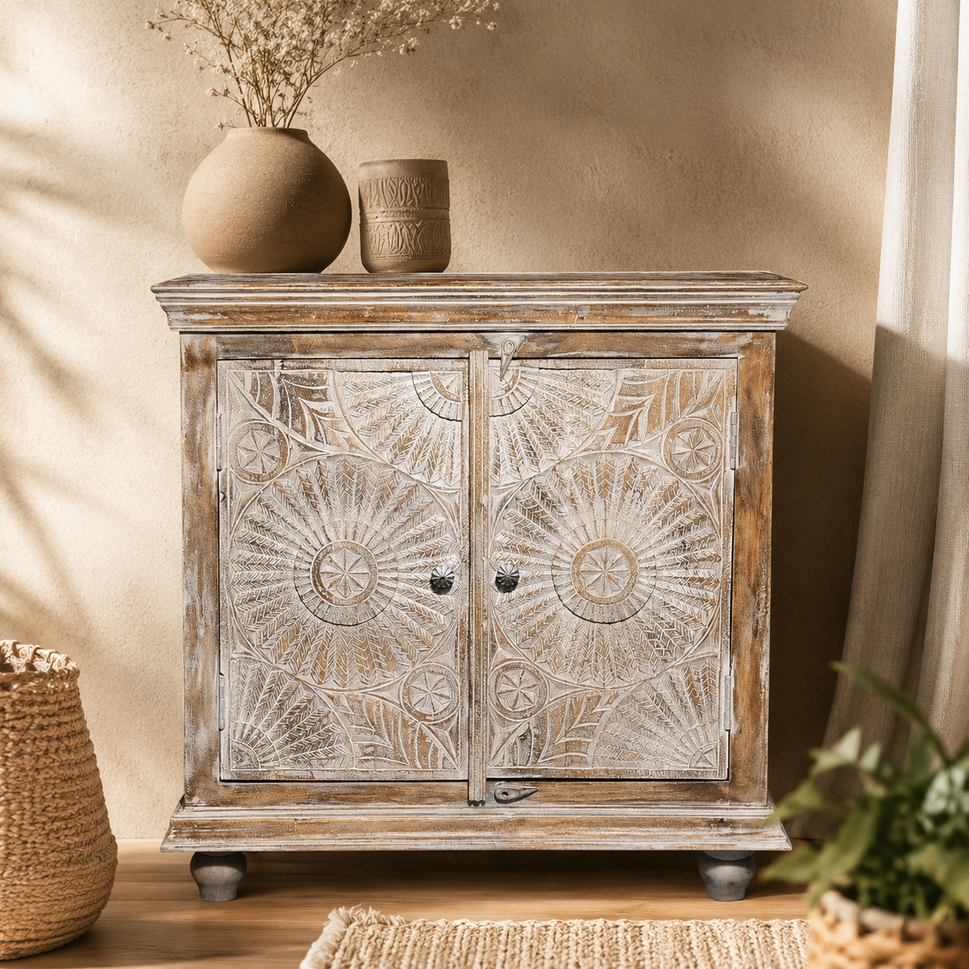 Village Wooden Carved Cabinet