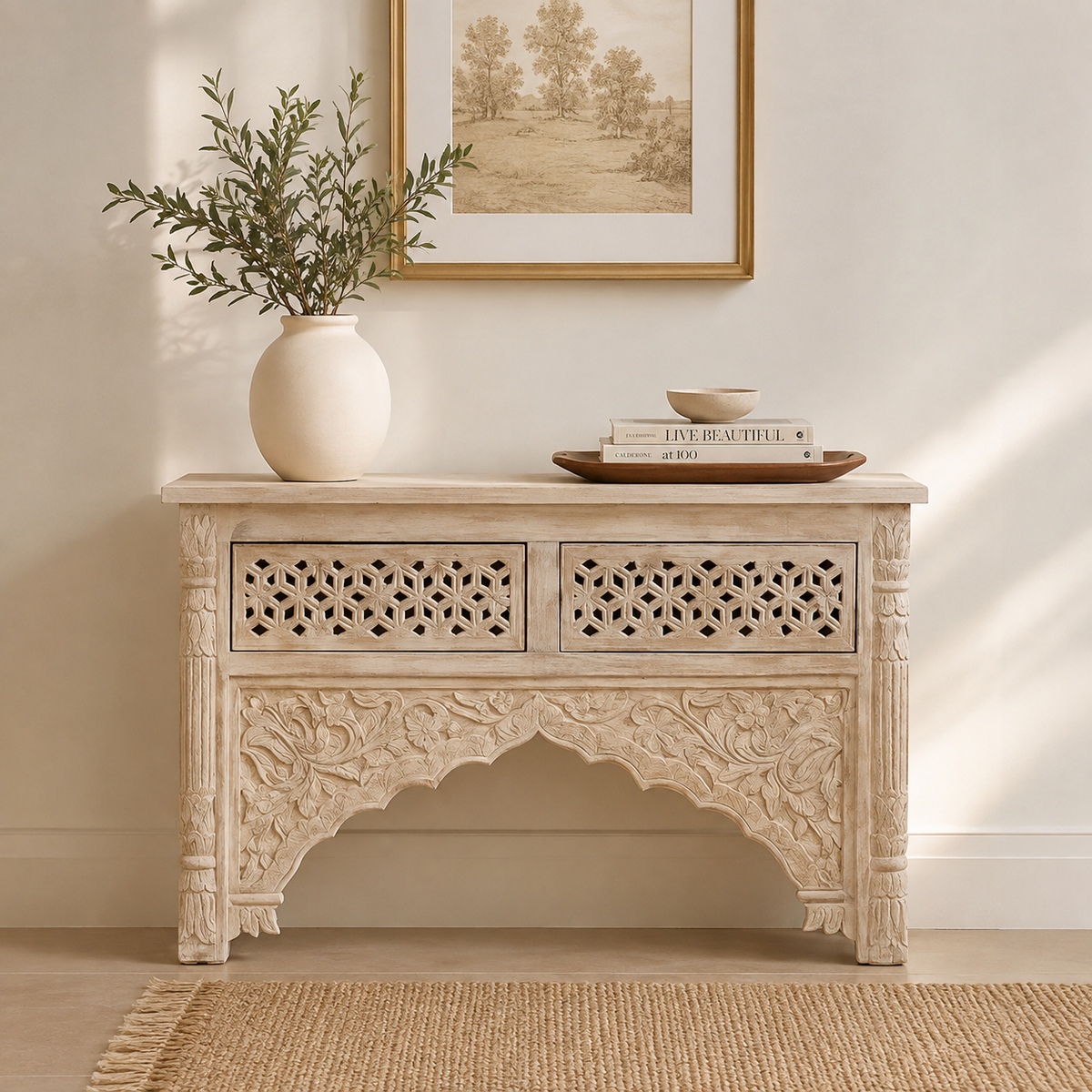 Pax Hand Carved Wooden Console Table