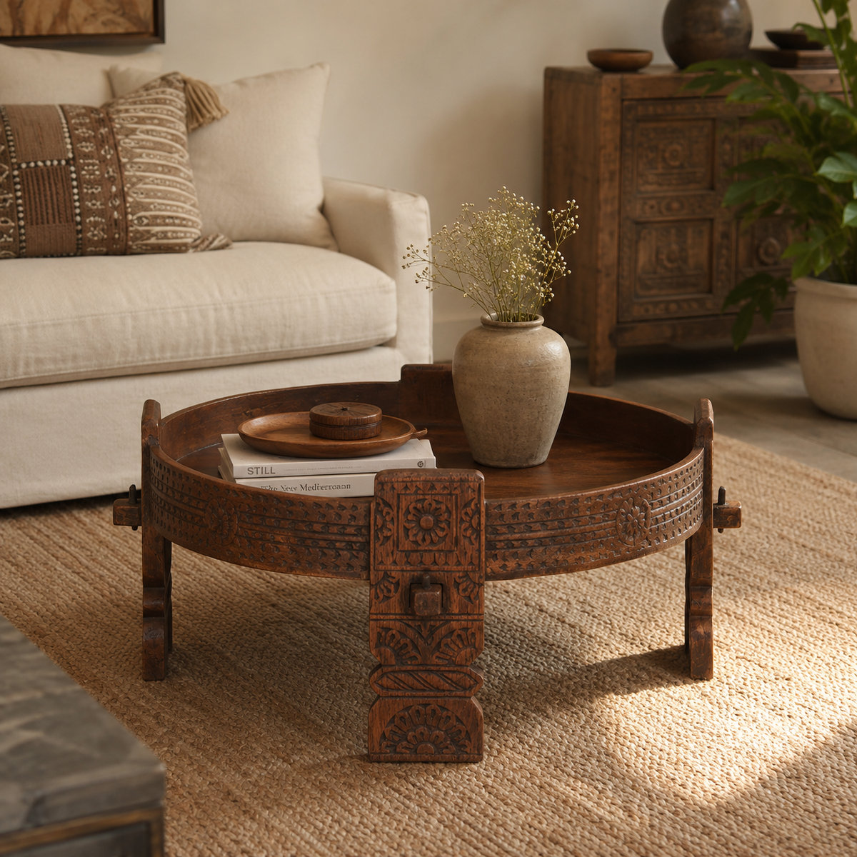 Auron Carved Chakki Coffee Table