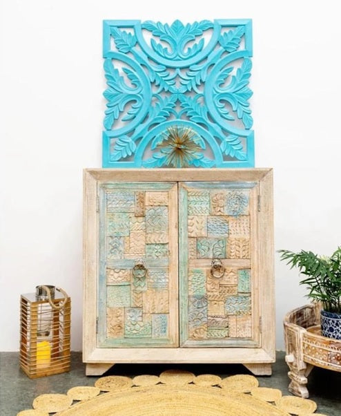 Pitts Hand Carved Wooden Shoe Cabinet