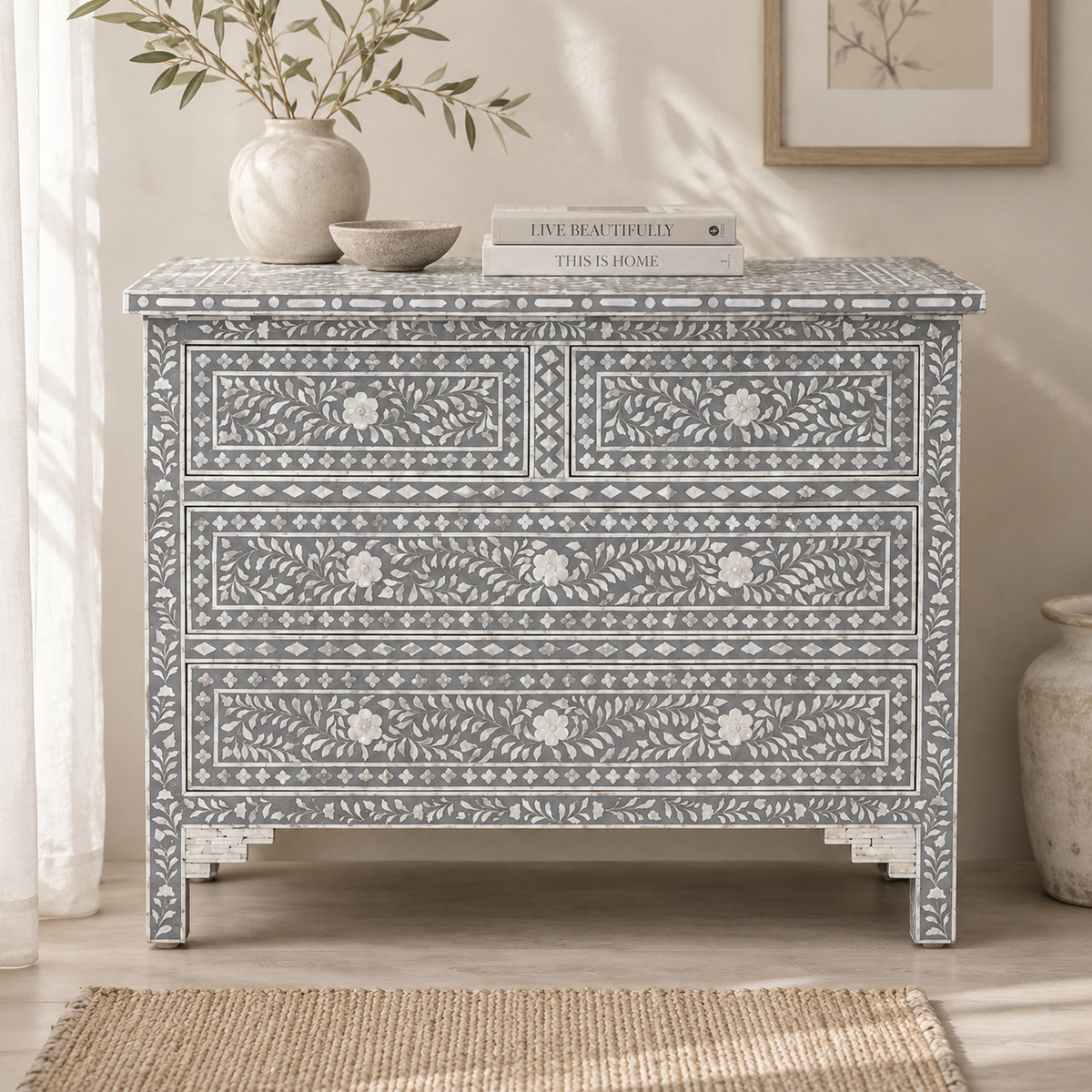 Joel Mother of Pearl Inlay Chest of Drawer