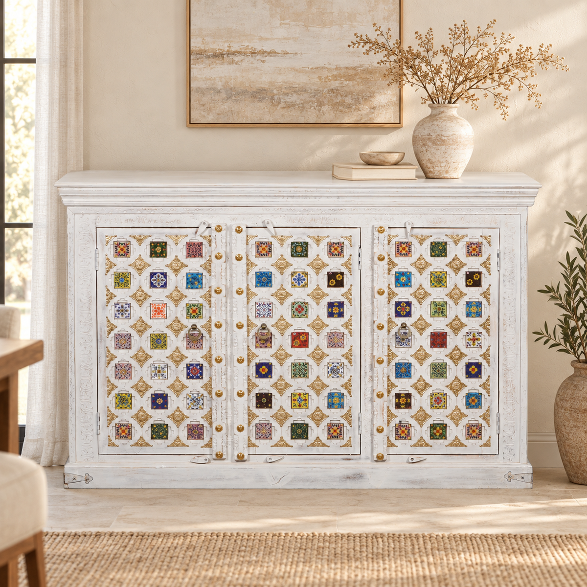 Aslaug Hand Carved Wooden Sideboard