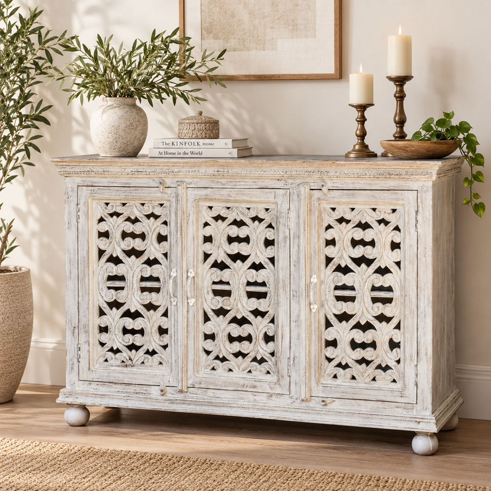 Kaley Hand Carved Wooden Side Board