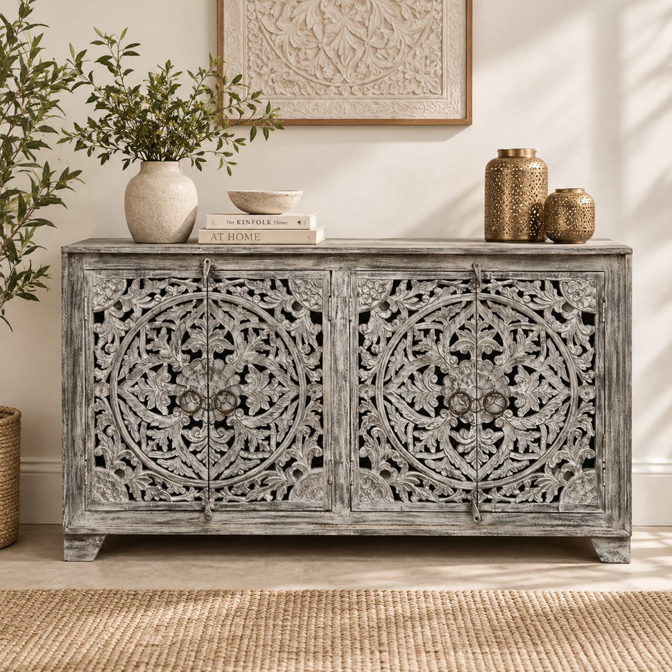 Heidi Hand Carved Wooden Sideboard