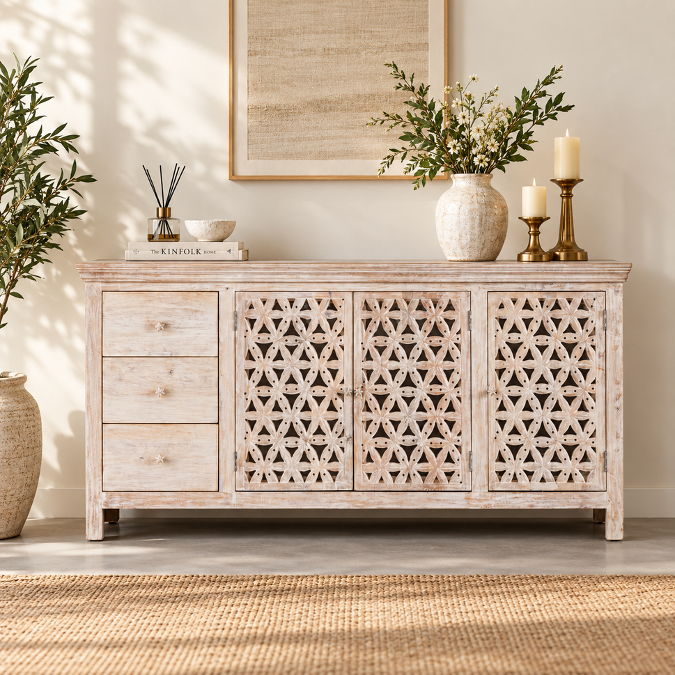 Vishwa Hand Carved Wooden Sideboard
