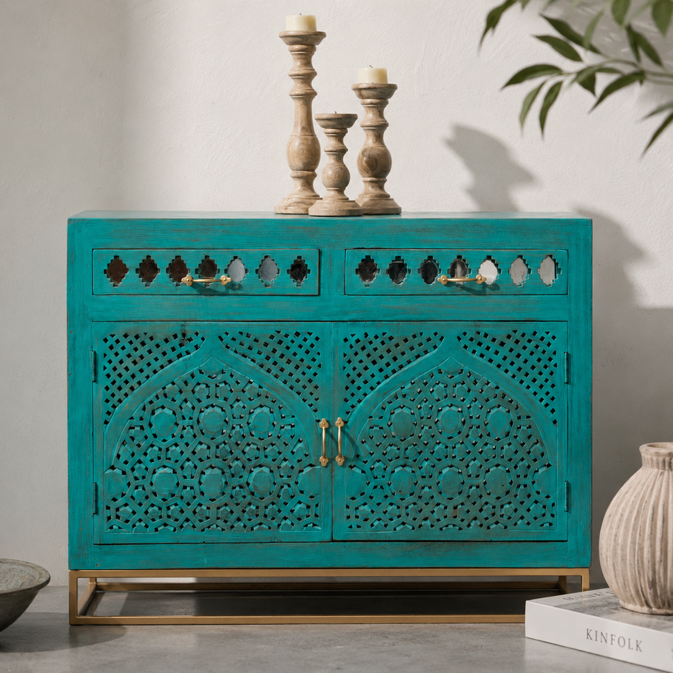 Jade Carved Wooden Cabinet