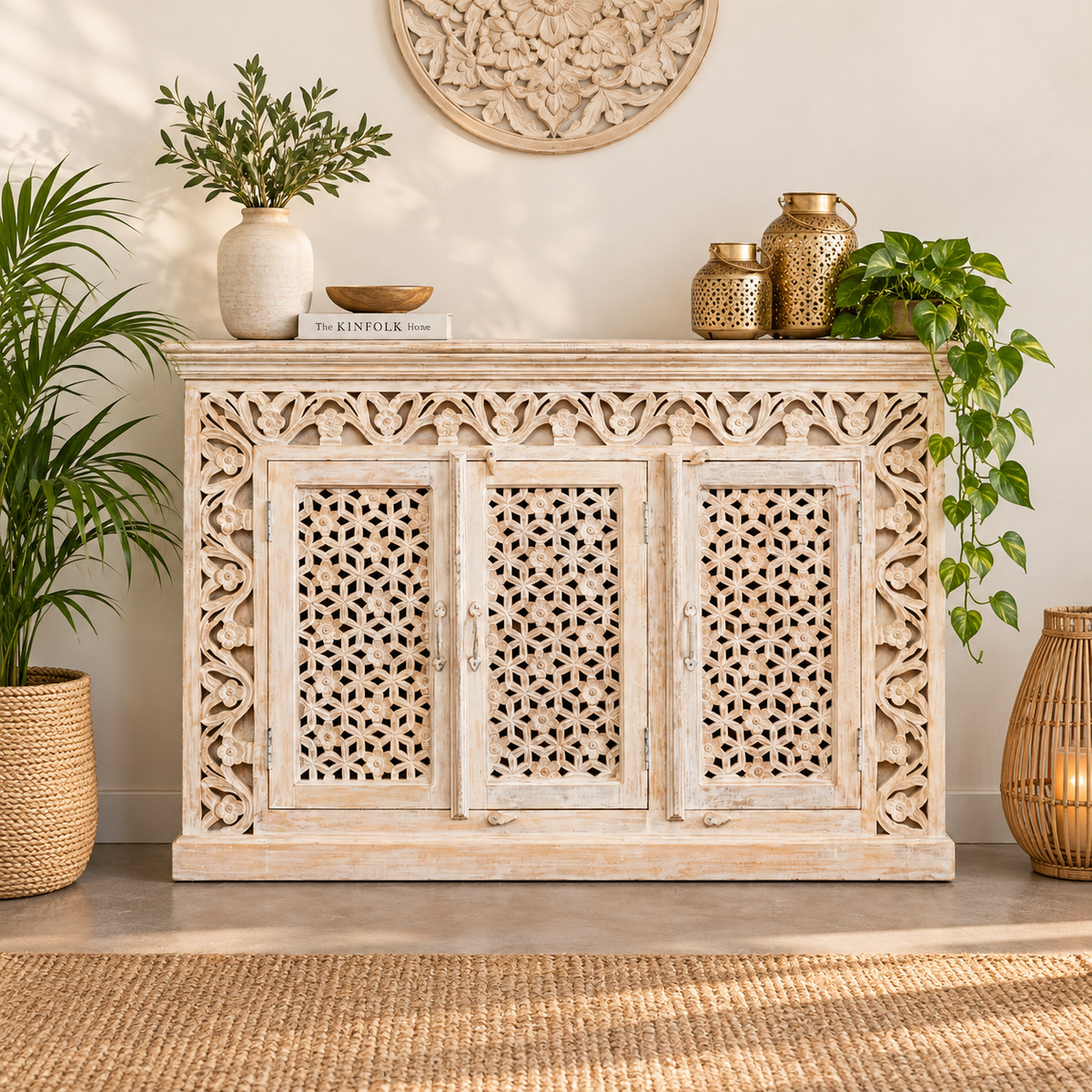 Moon Wooden Hand Carved Sideboard