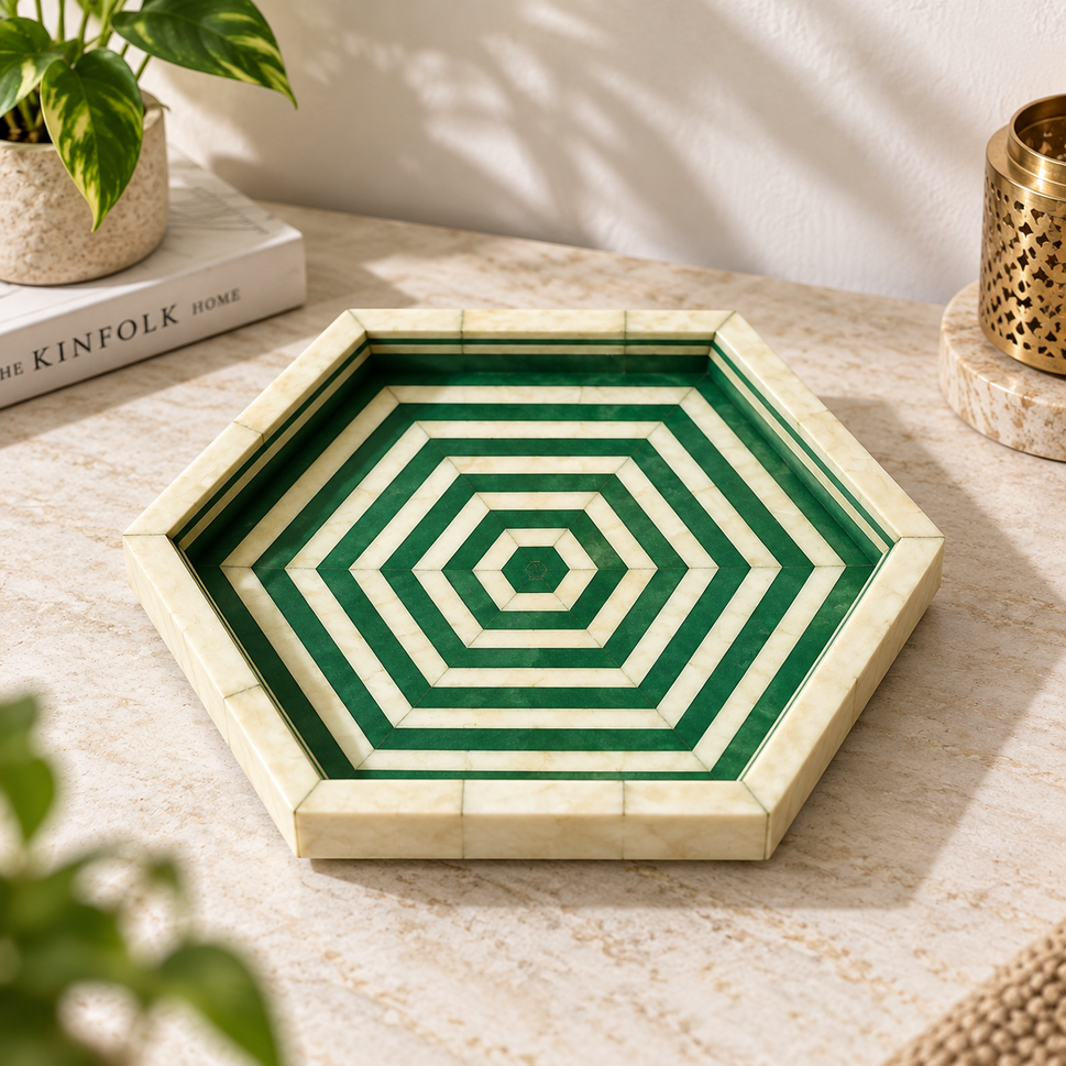 Tissaia Hexagonal Bone Inlay Tray
