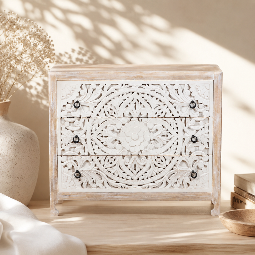 Nyvor Carved Wooden Chest of Drawer
