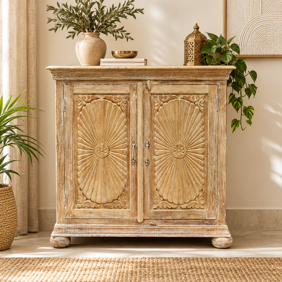 Rainne Wooden Carved Cabinet