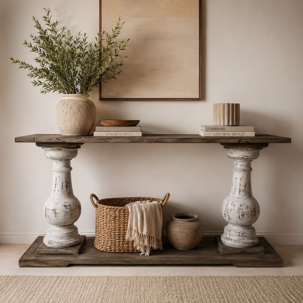 Wendell Hand Carved Wooden Console Table