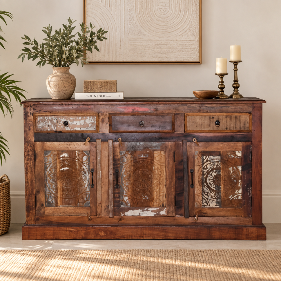 Frida Hand Carved Wooden Side Board