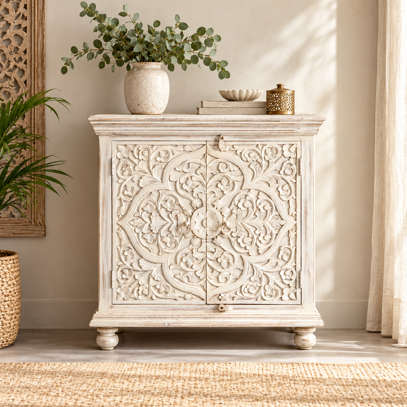 Calyx Carved Wooden Cabinet