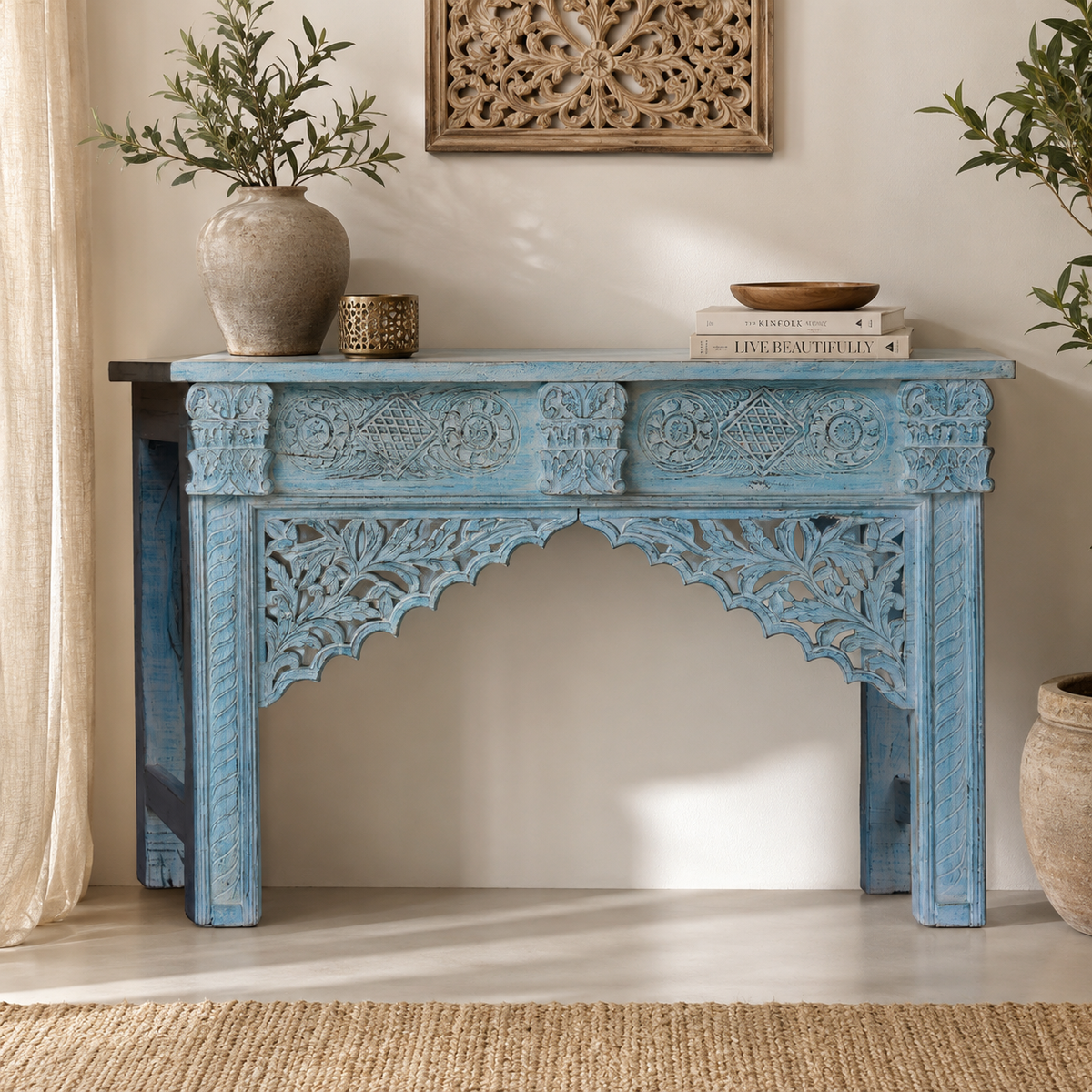 Kah Lai  Hand Carved Wooden Console Table