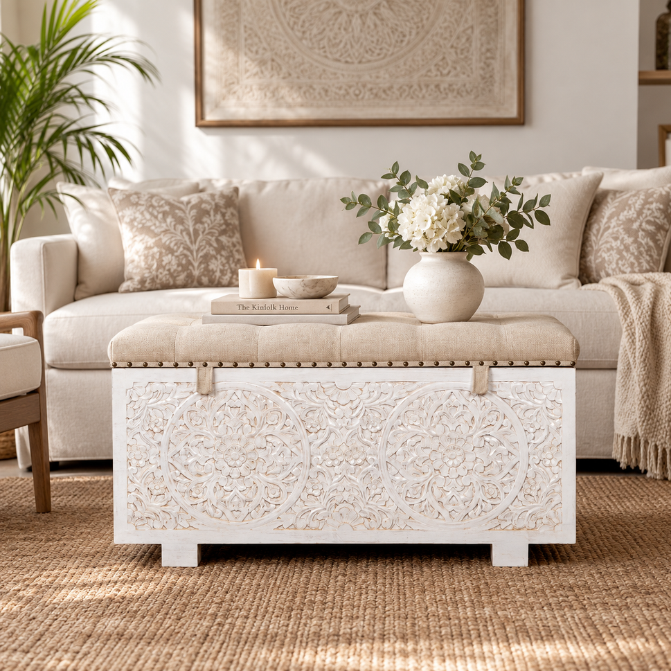 Jaden Wooded Carved Storage Trunk