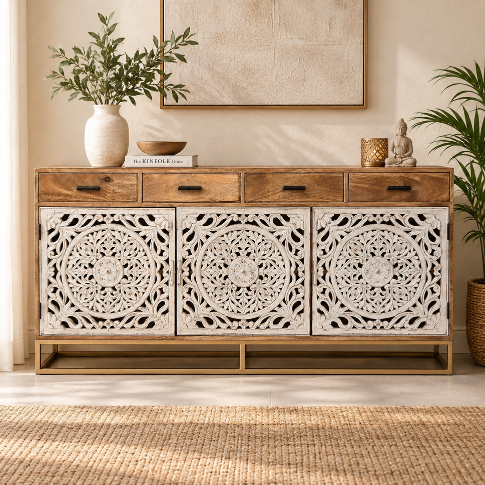 Calvin Hand Carved Wooden Sideboard