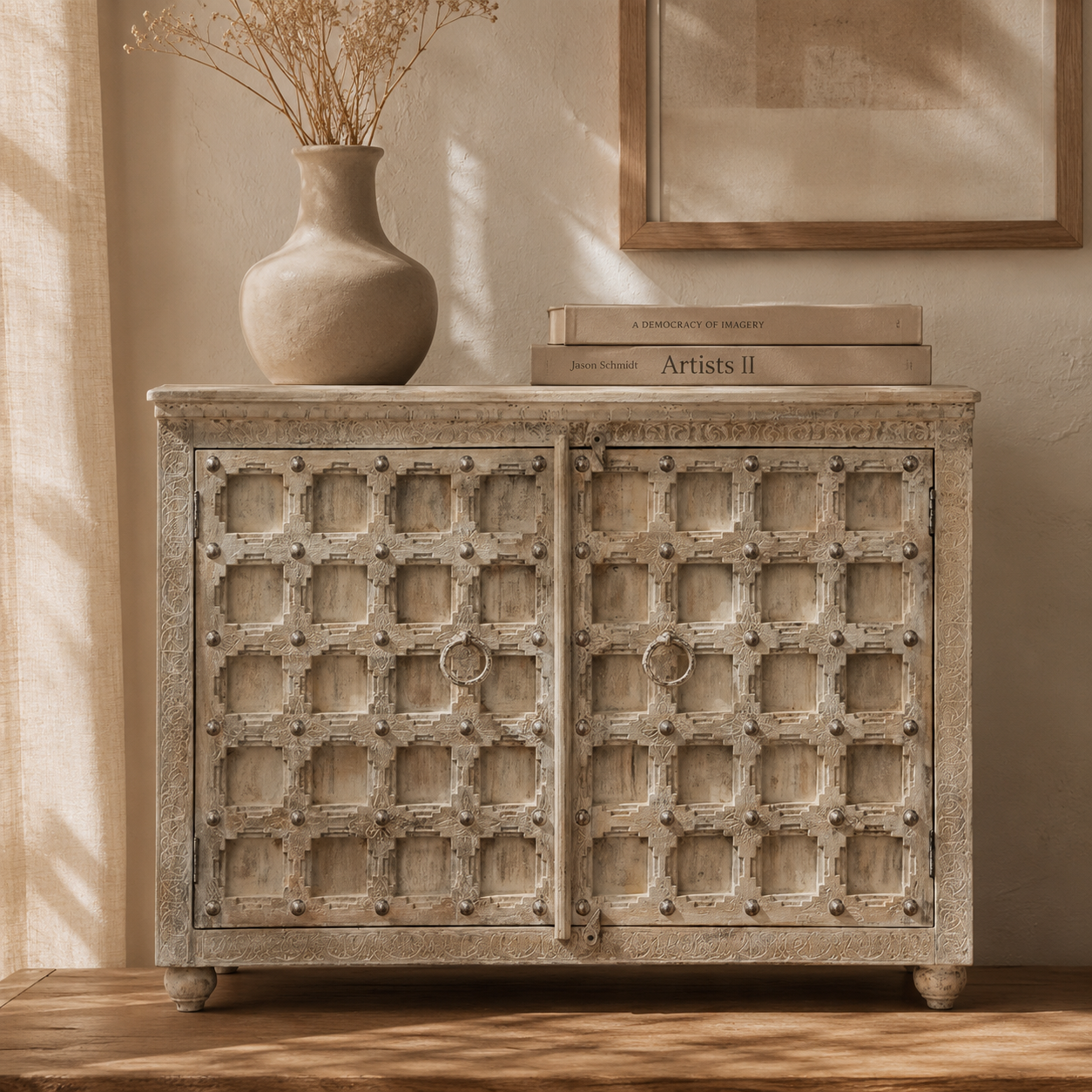 Daisy Carved Wooden Cabinet