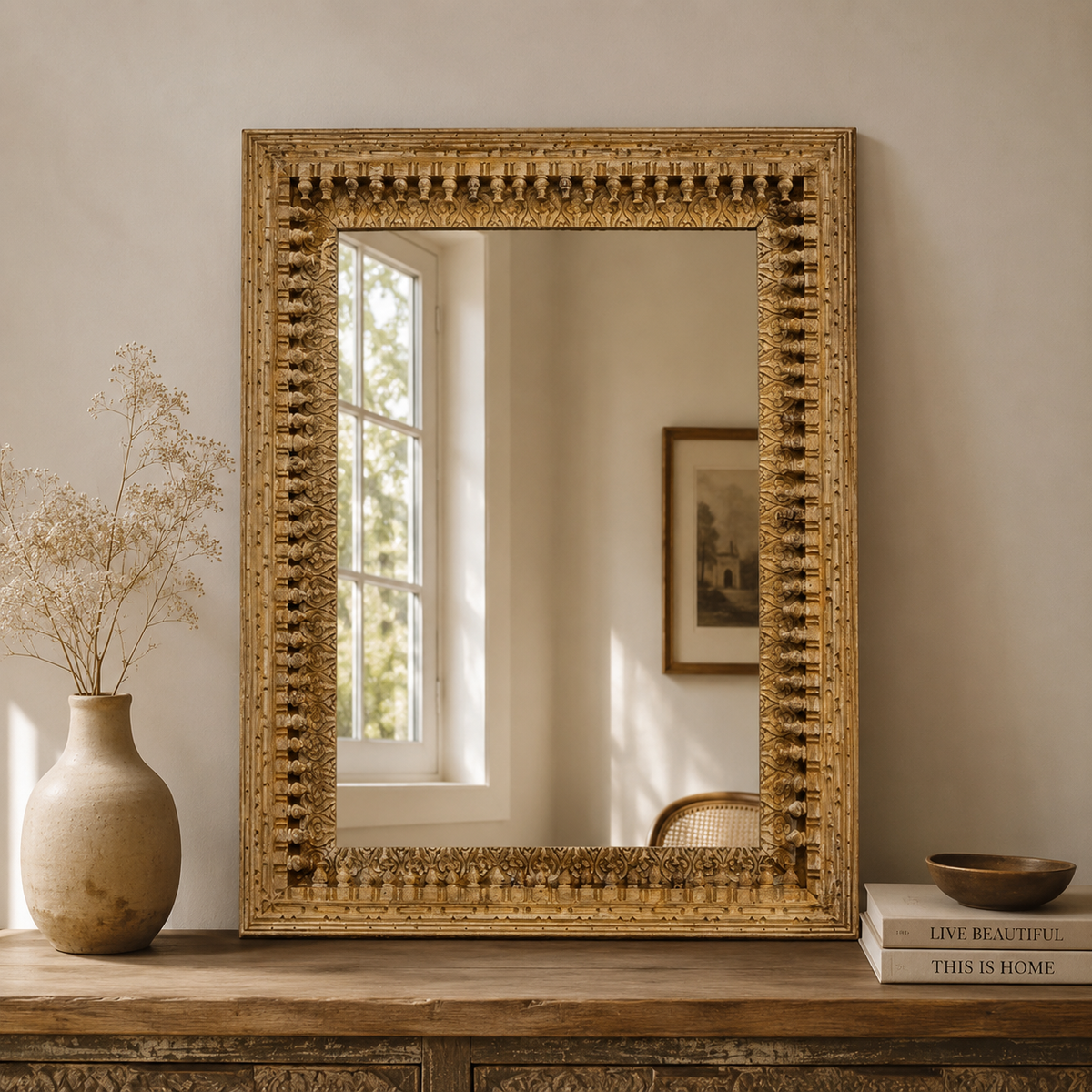 Lukan Hand Carved Wooden Mirror