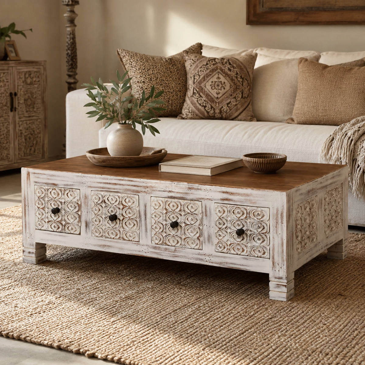 Zara Carved Wooden Coffee Table