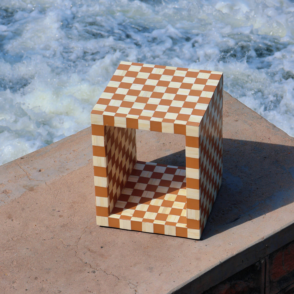 Chales Bone Inlay Checkboard Cube