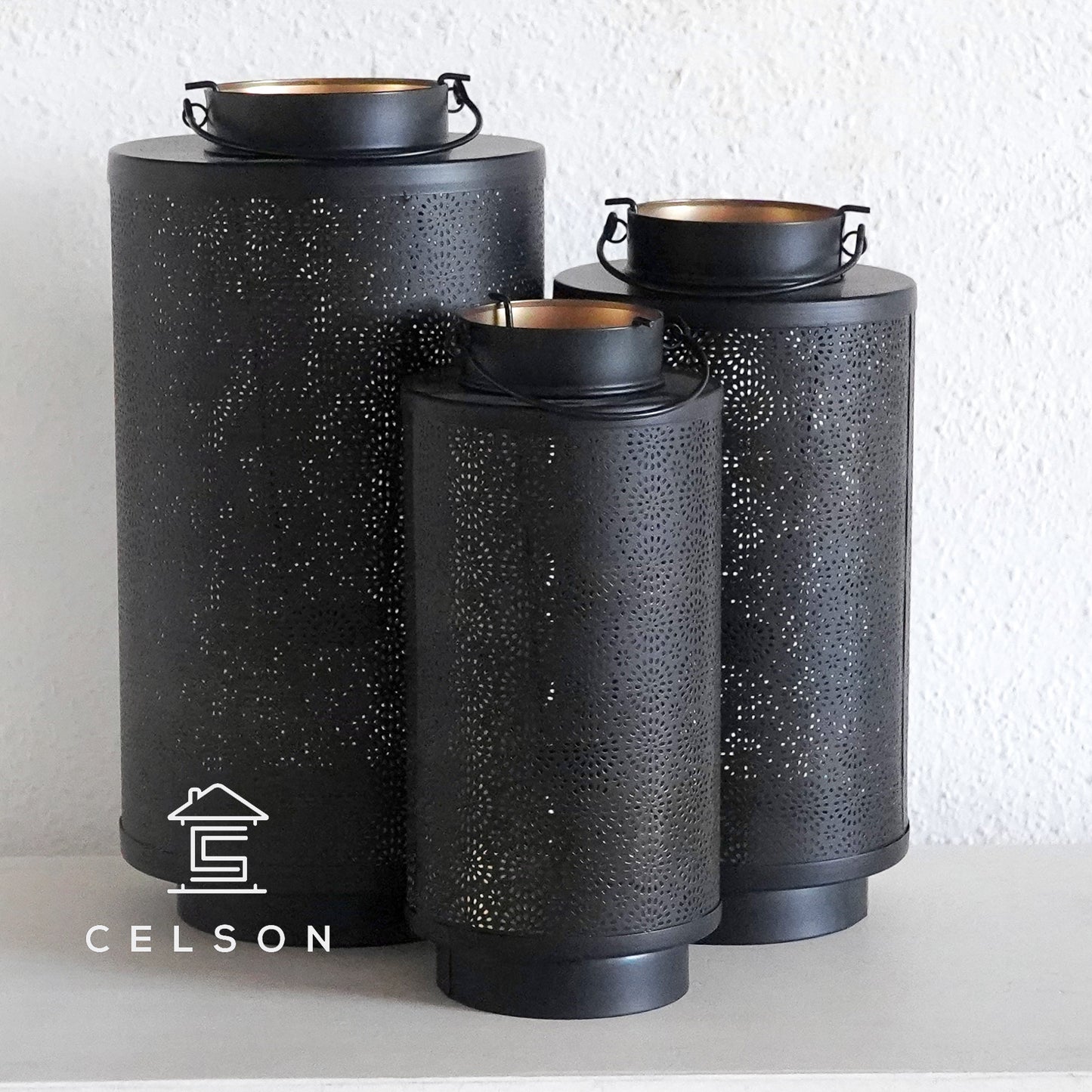 Seema  Black Finish Lantern Set of 3