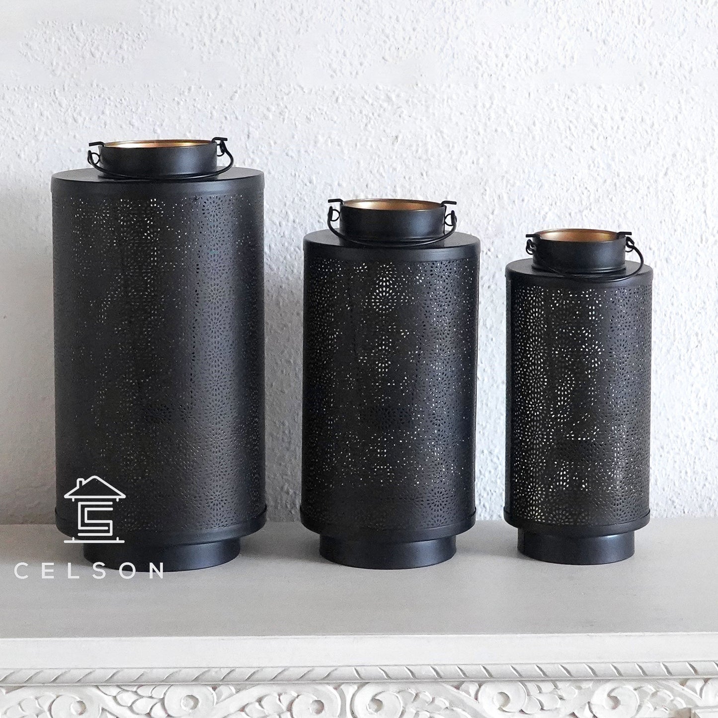 Seema  Black Finish Lantern Set of 3
